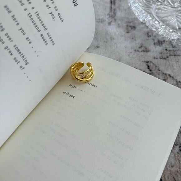 925 sterling silver interlocking twisted adjustable ring gold plated - Picture 3 of 6